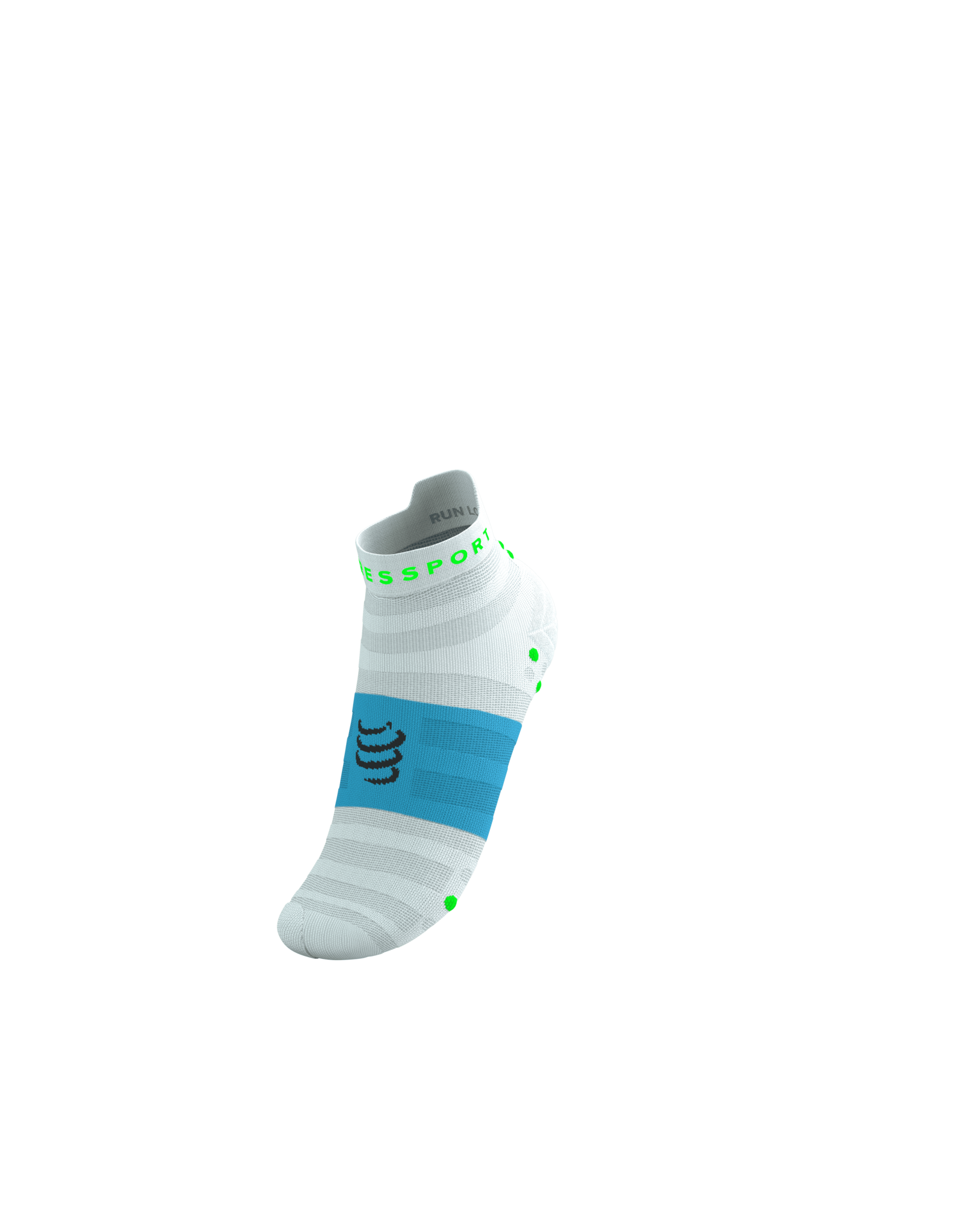 Compressport Pro Racing Socks V4.0 Ultralight Run Low - White/Norse Blue/Neon Green