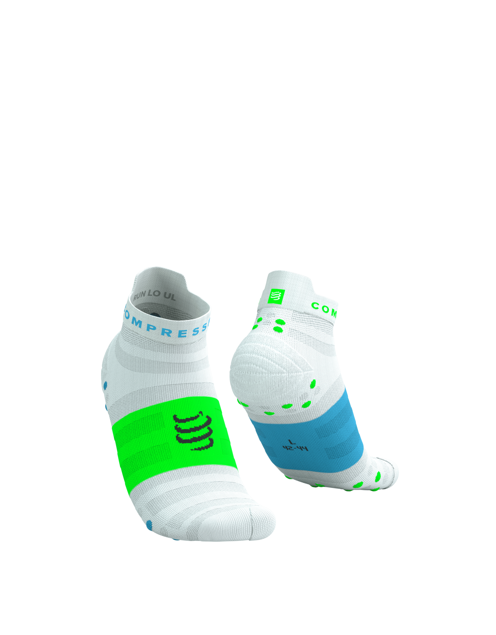Compressport Pro Racing Socks V4.0 Ultralight Run Low - White/Norse Blue/Neon Green