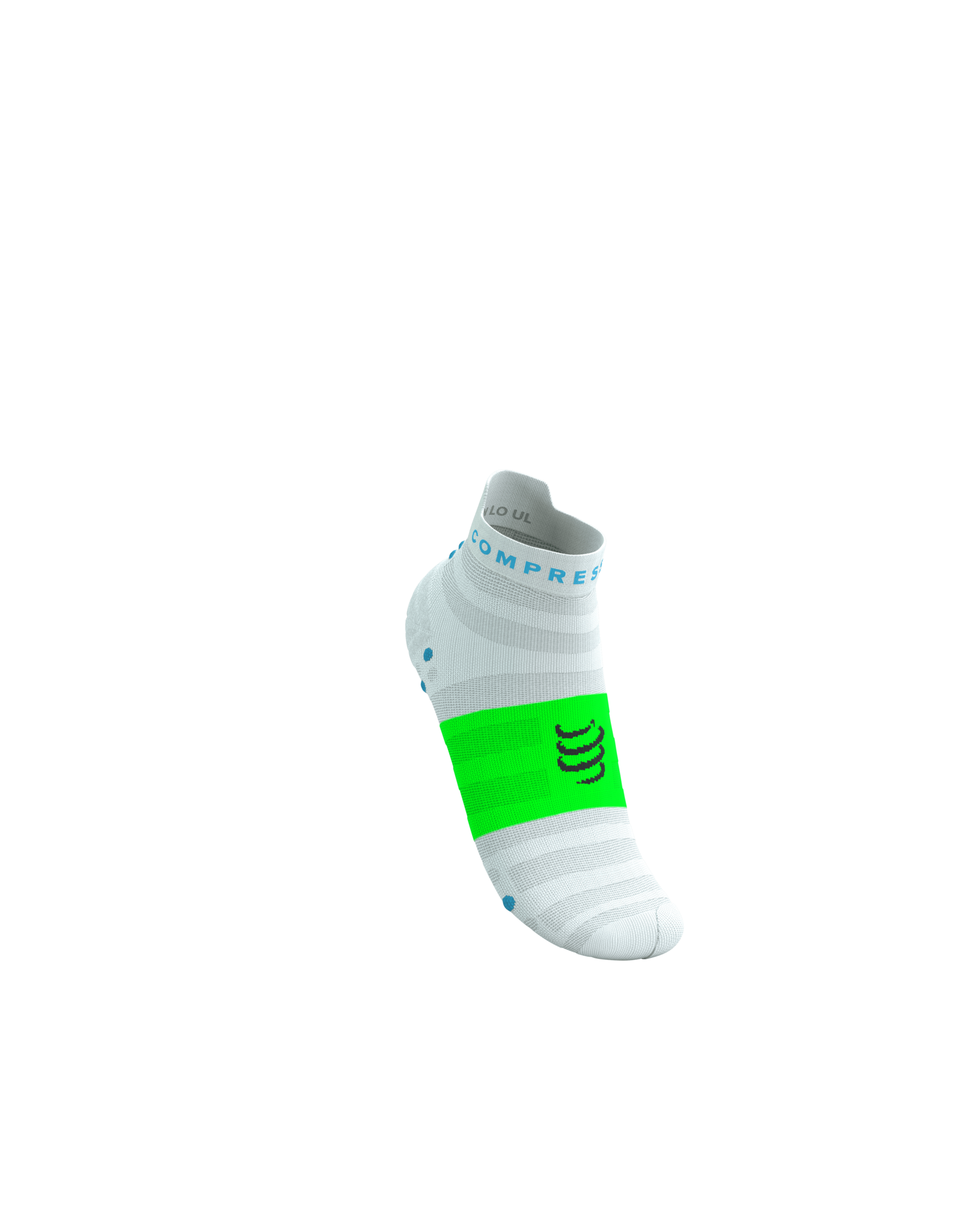 Compressport Pro Racing Socks V4.0 Ultralight Run Low - White/Norse Blue/Neon Green