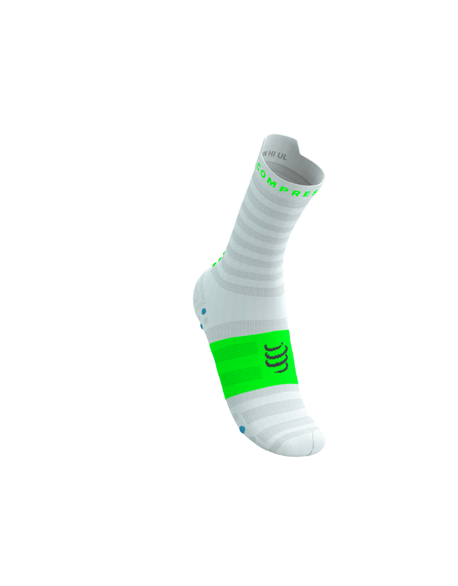 Compressport Pro Racing Socks V4.0 Ultralight Run High - White/Norse Blue/Neon Green