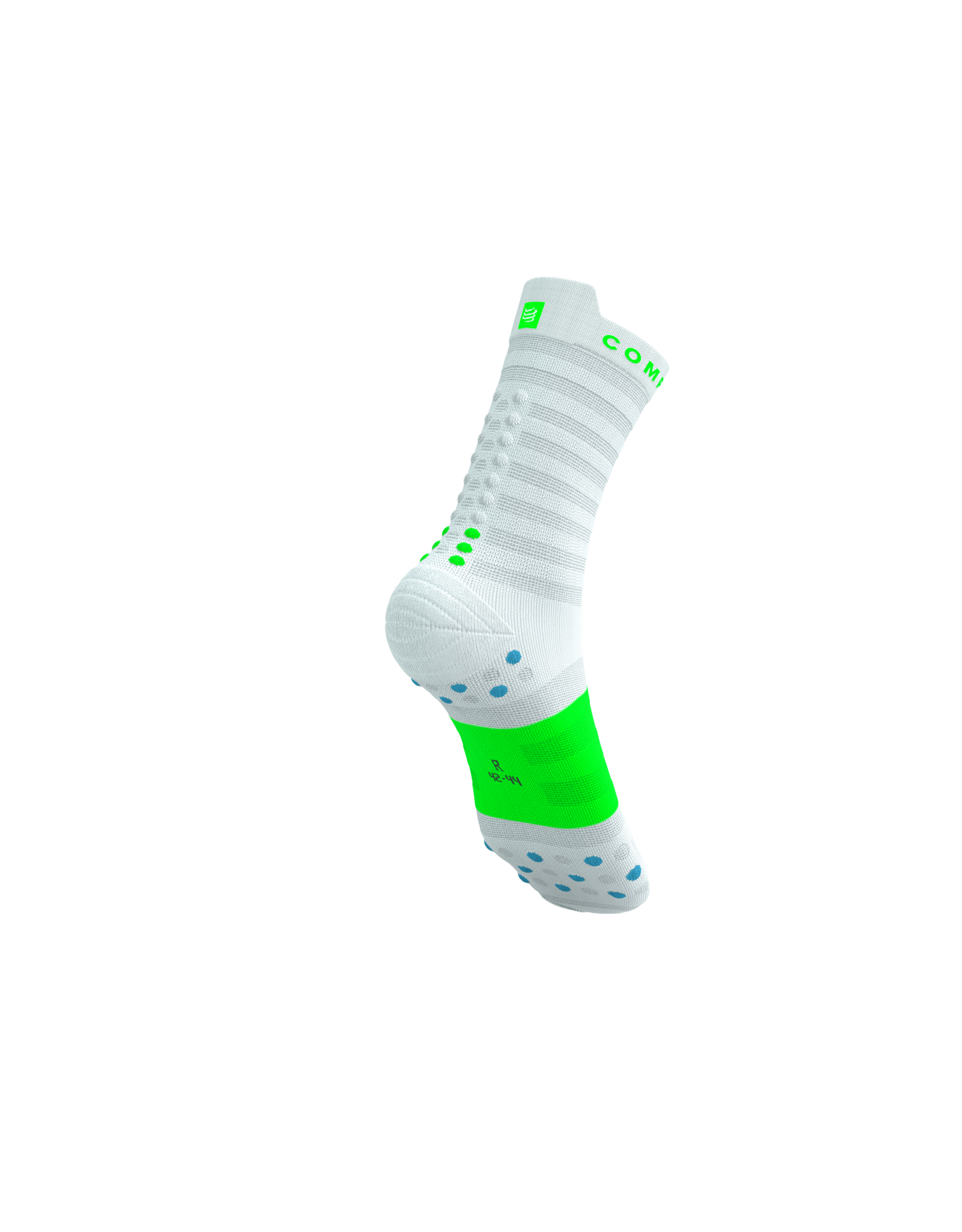 Compressport Pro Racing Socks V4.0 Ultralight Run High - White/Norse Blue/Neon Green