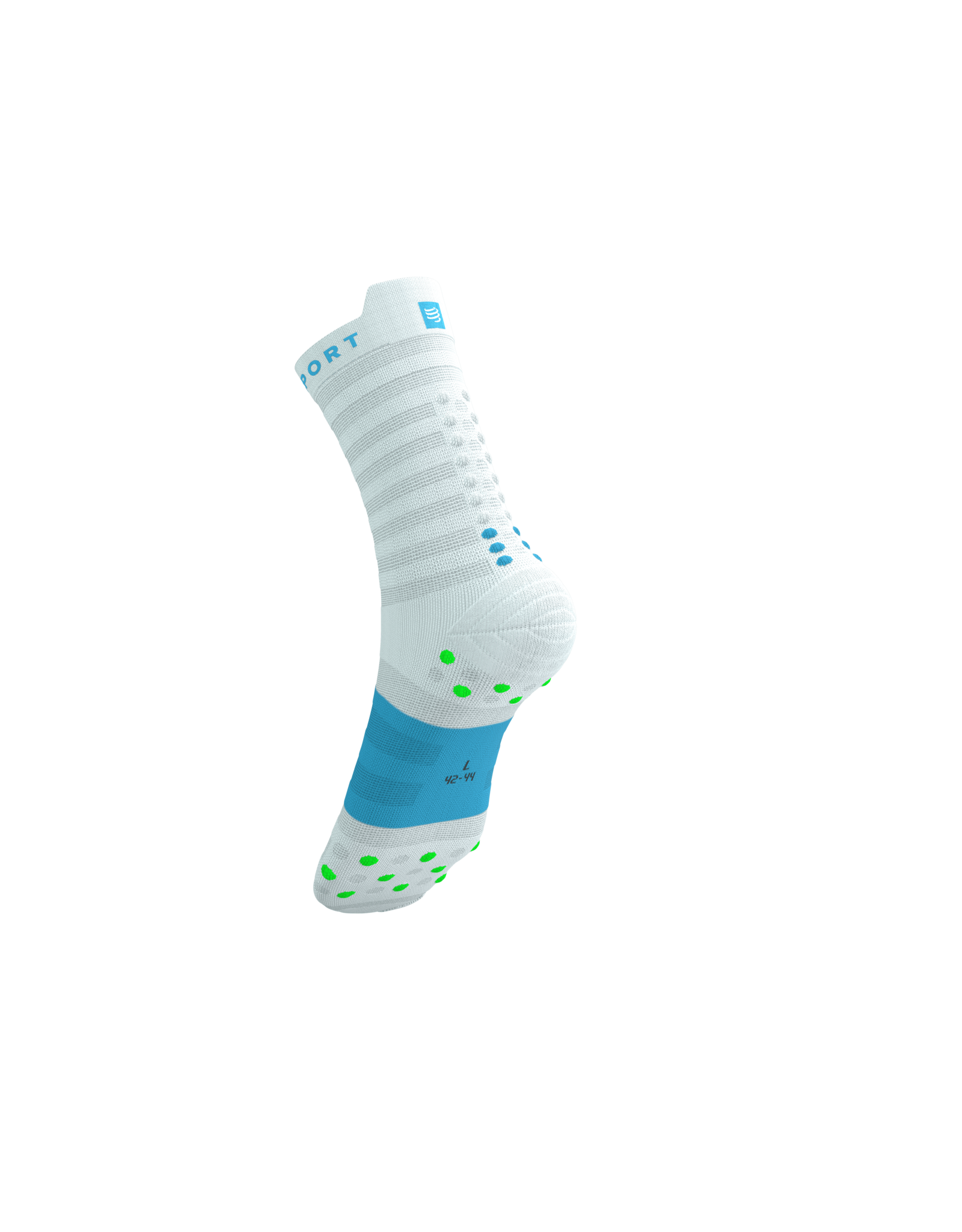 Compressport Pro Racing Socks V4.0 Ultralight Run High - White/Norse Blue/Neon Green