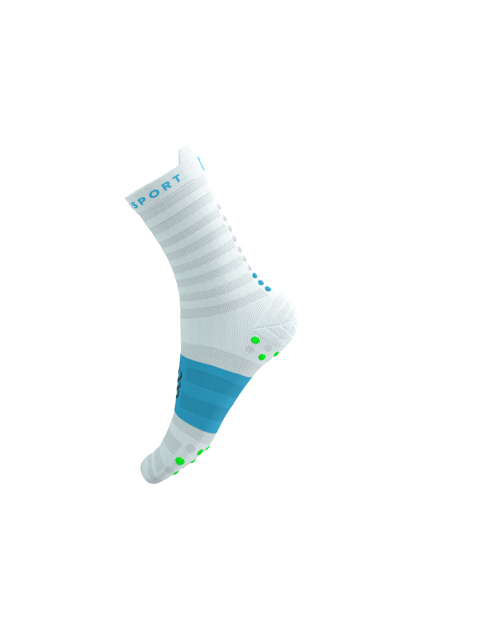 Compressport Pro Racing Socks V4.0 Ultralight Run High - White/Norse Blue/Neon Green