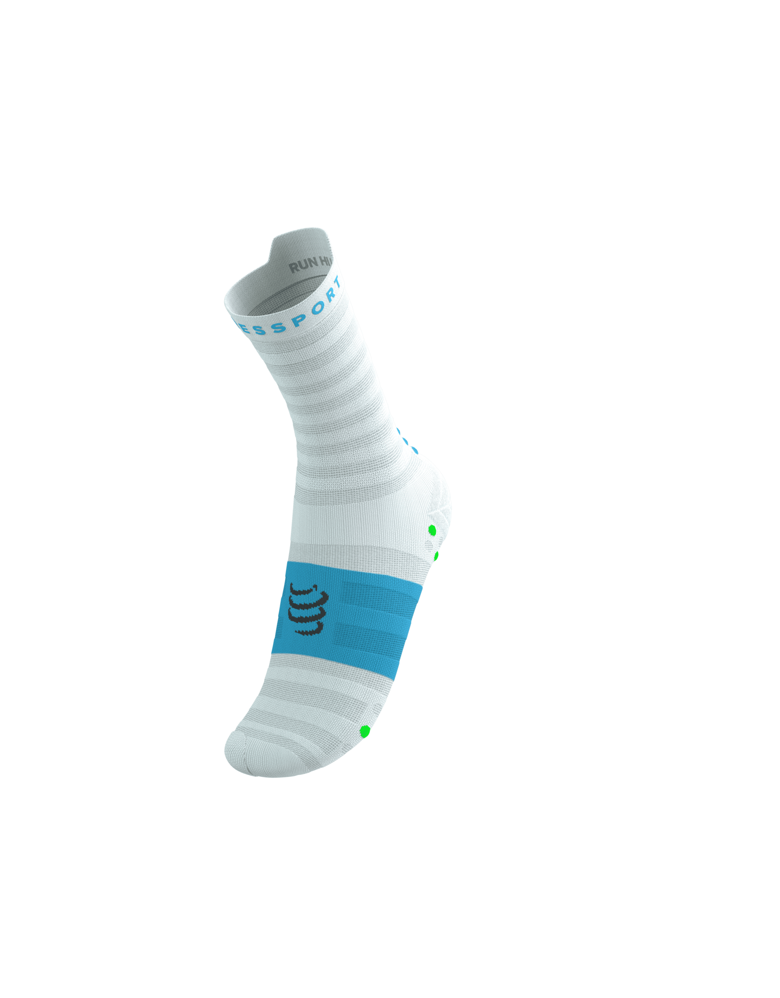Compressport Pro Racing Socks V4.0 Ultralight Run High - White/Norse Blue/Neon Green
