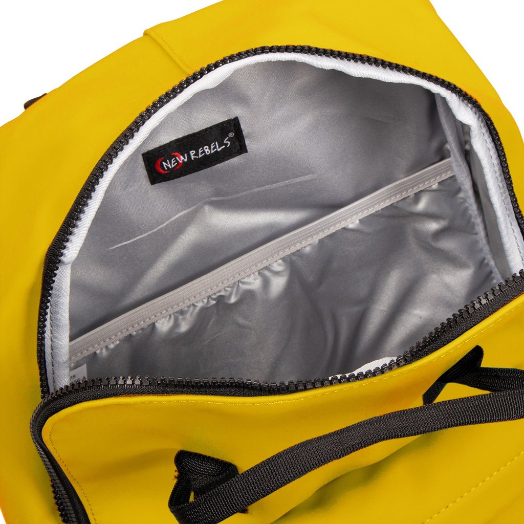 yellow and grey backpack
