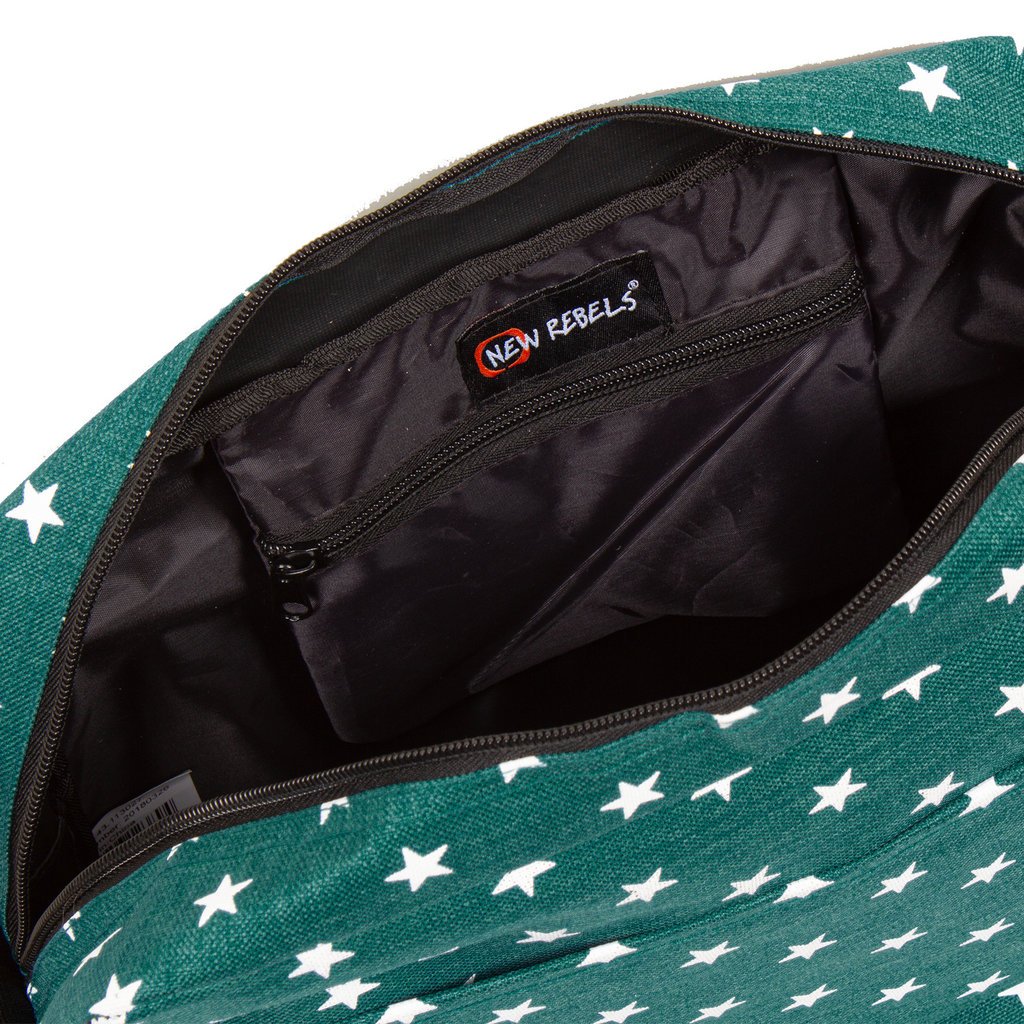 New Rebels ® Star25 - Medium Schoudertas  A5 - Crossbodytas met flap -  froggreen with stars