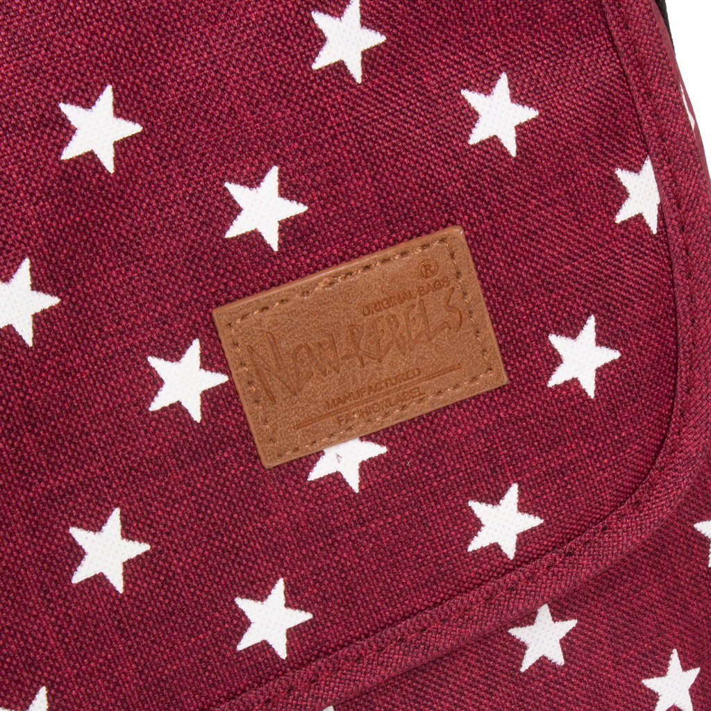 New Rebels ® Star26 - Medium Schoudertas  A4- Crossbodytas met flap - with stars - Burgundy