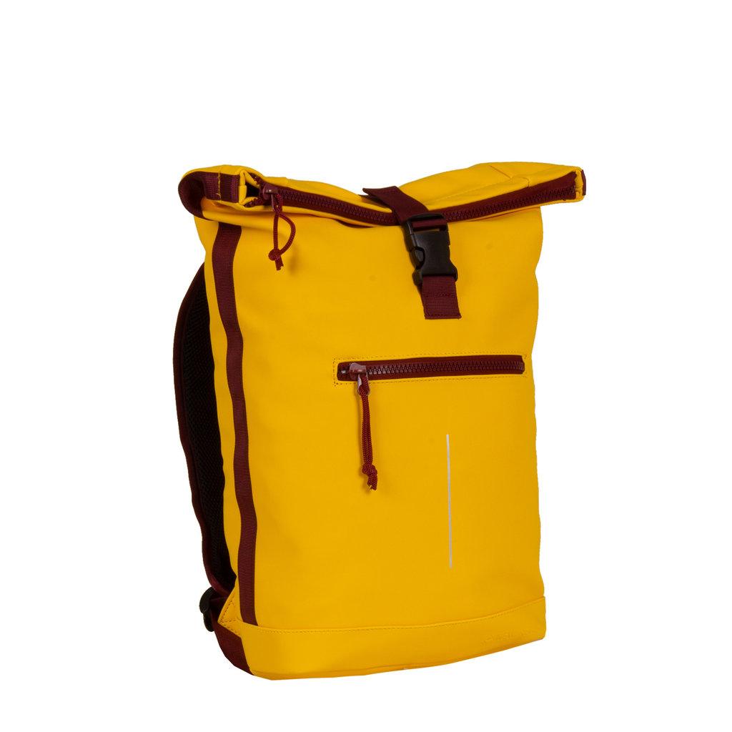 New Rebels® Tim - Roll-Top - Backpack - Water-resistant - Yellow/Burgundy - 30x12x43cm