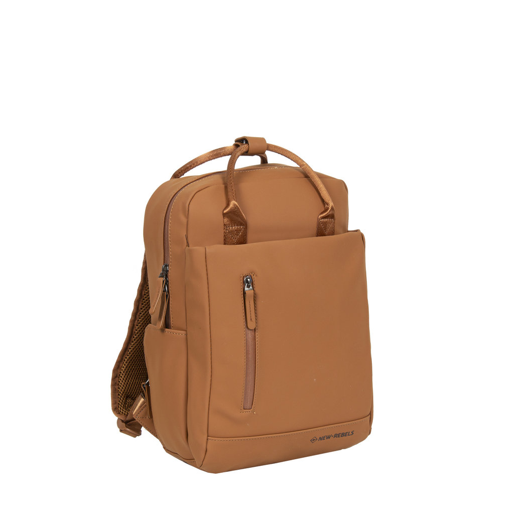 New Rebels New Rebels Harper Miami Rugzak 9L Waterafstotende Laptop Rugtas 13 inch Schooltas en Werktas van PU Comfortabel Cognac