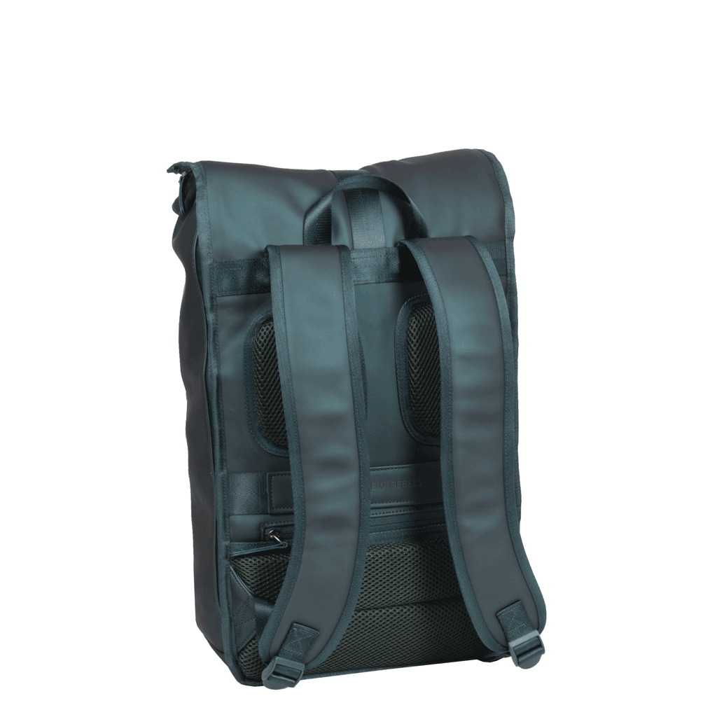 New Rebels New Rebels William Baltimore Metallic Groen 13L Rolltop Rugzak Waterafstotend Laptop 14"