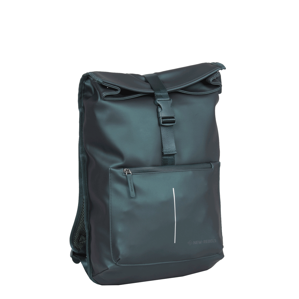 New Rebels New Rebels William Baltimore Metallic Groen 13L Rolltop Rugzak Waterafstotend Laptop 14"