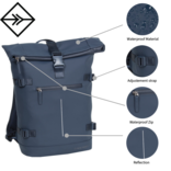 New Rebels ® William -Rolltop - Rugzak - Donkerblauw - 17L  -  Waterafstotende Rugtas