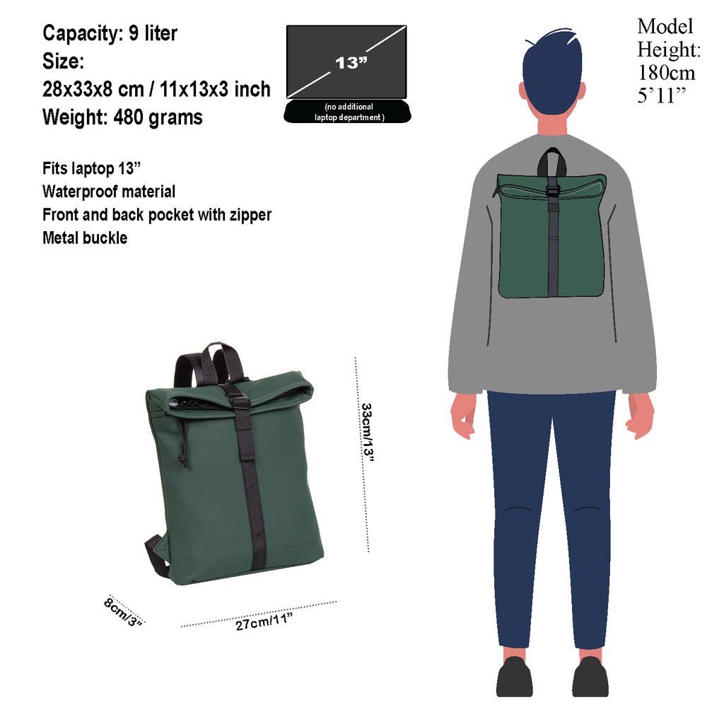 New Rebels ® Mart - Rolltop - Rucksack - Dunkelgrün - Small II