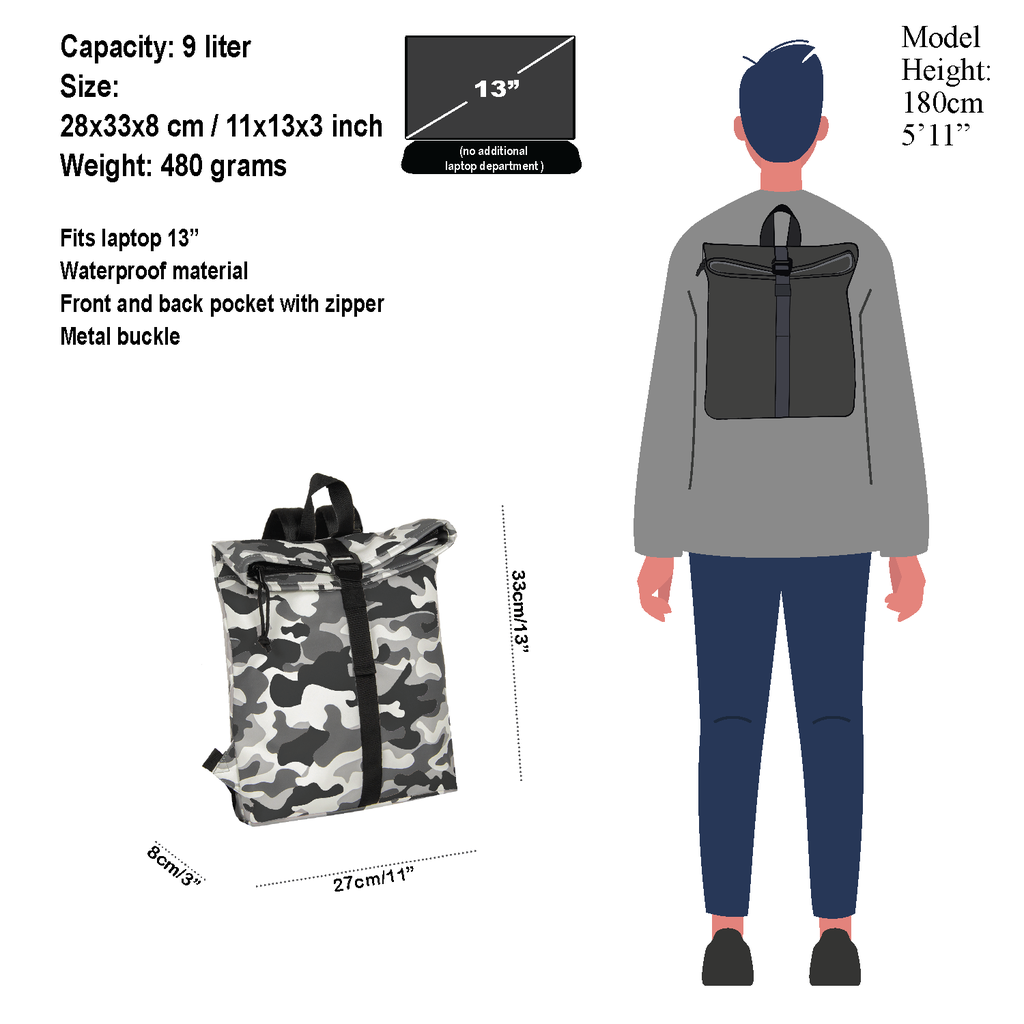 New Rebels ® Mart - rolltop - Backpack - Camouflage Army Dark - Small II - Backpack