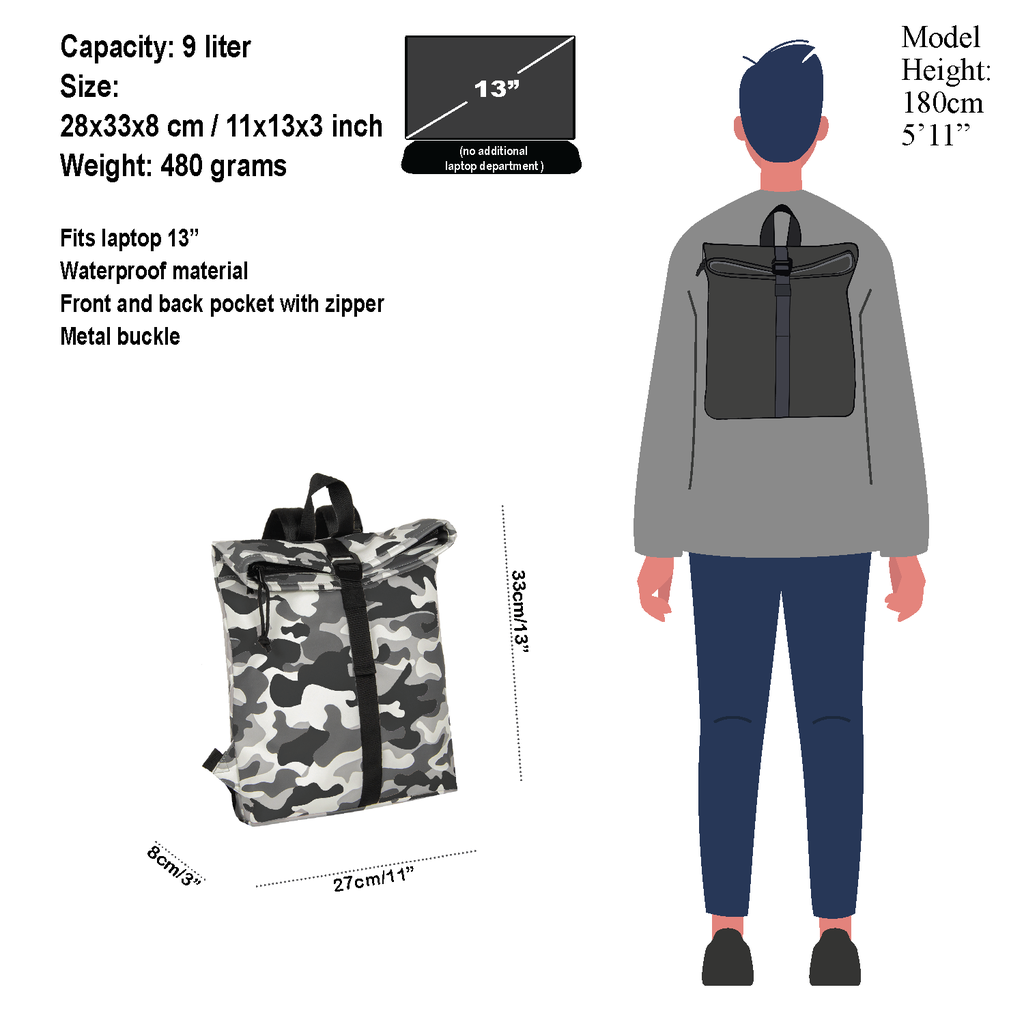 New Rebels ® Mart - Rolltop - Rucksack - Camouflage Army Dark - Small II - Rucksack