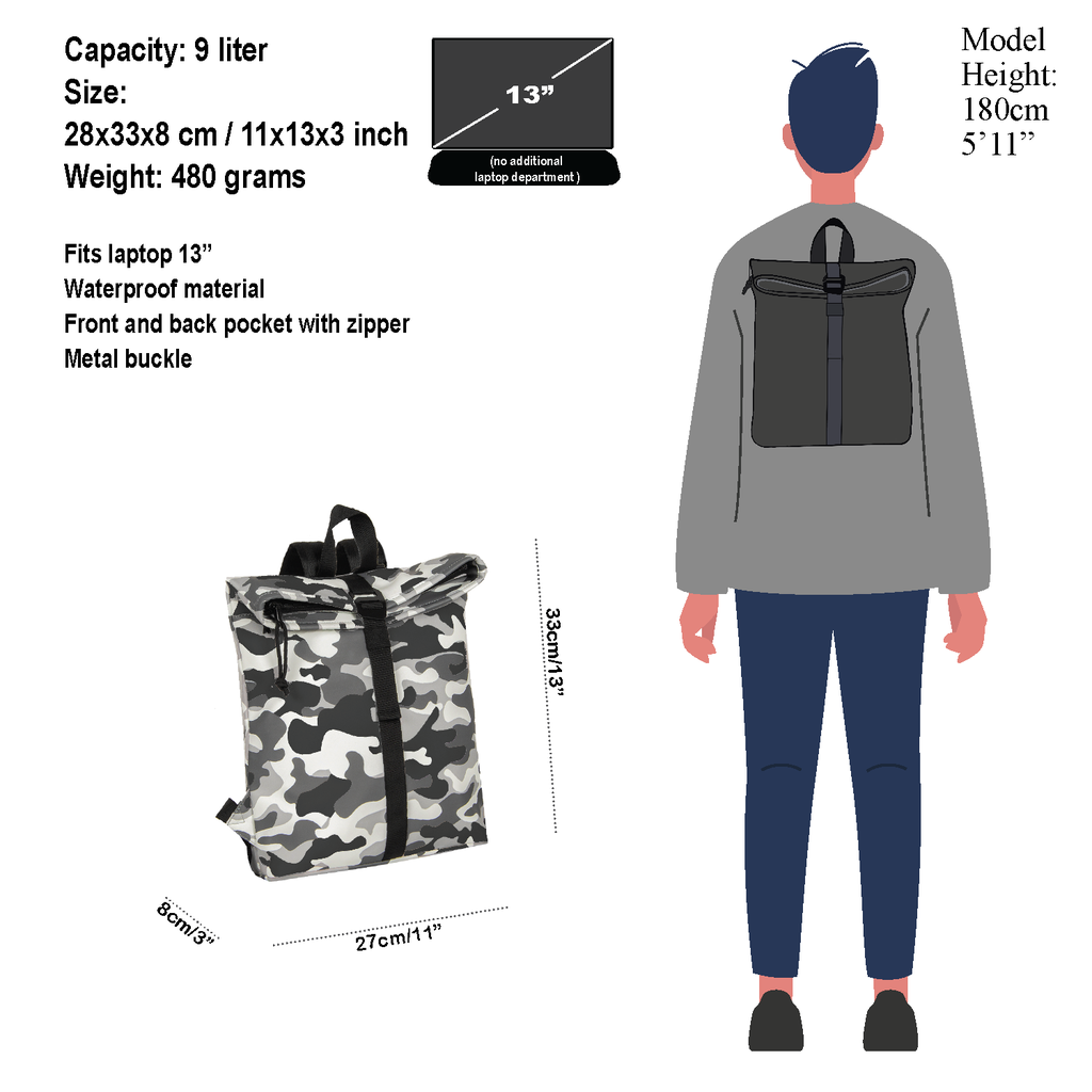 New Rebels New Rebels Mart Los Angeles Camouflage Army 7L Rugtas Rolltop Waterafstotend