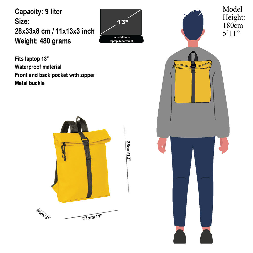 New Rebels New Rebels Mart Los Angeles Yellow 7L Rolltop Backpack Water Repellent