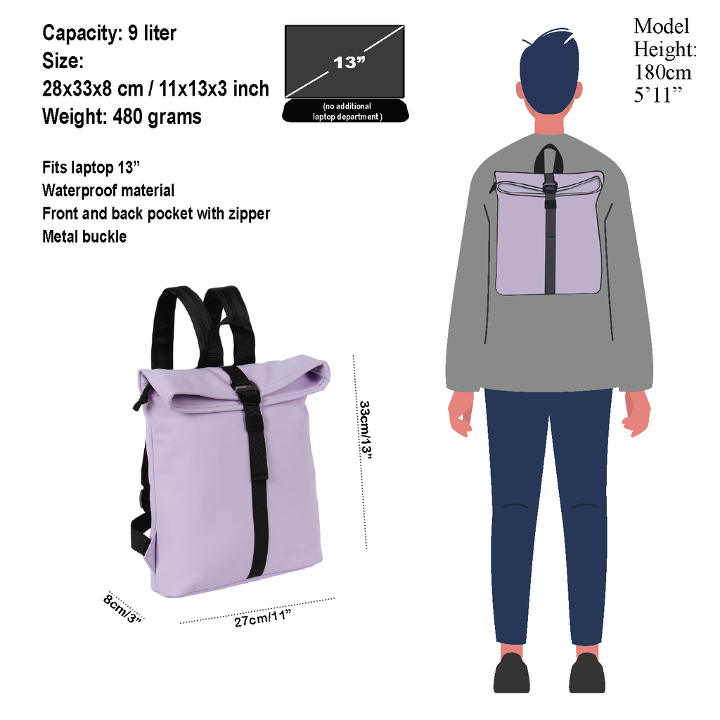 New Rebels New Rebels Mart Los Angeles Lila 7L Rucksack Rolltop Wasserabweisend