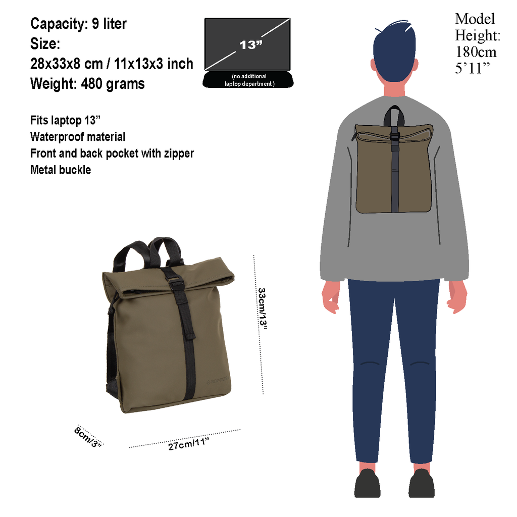 New Rebels ® Mart - rolltop - Backpack - Olive - Small II - Backpack