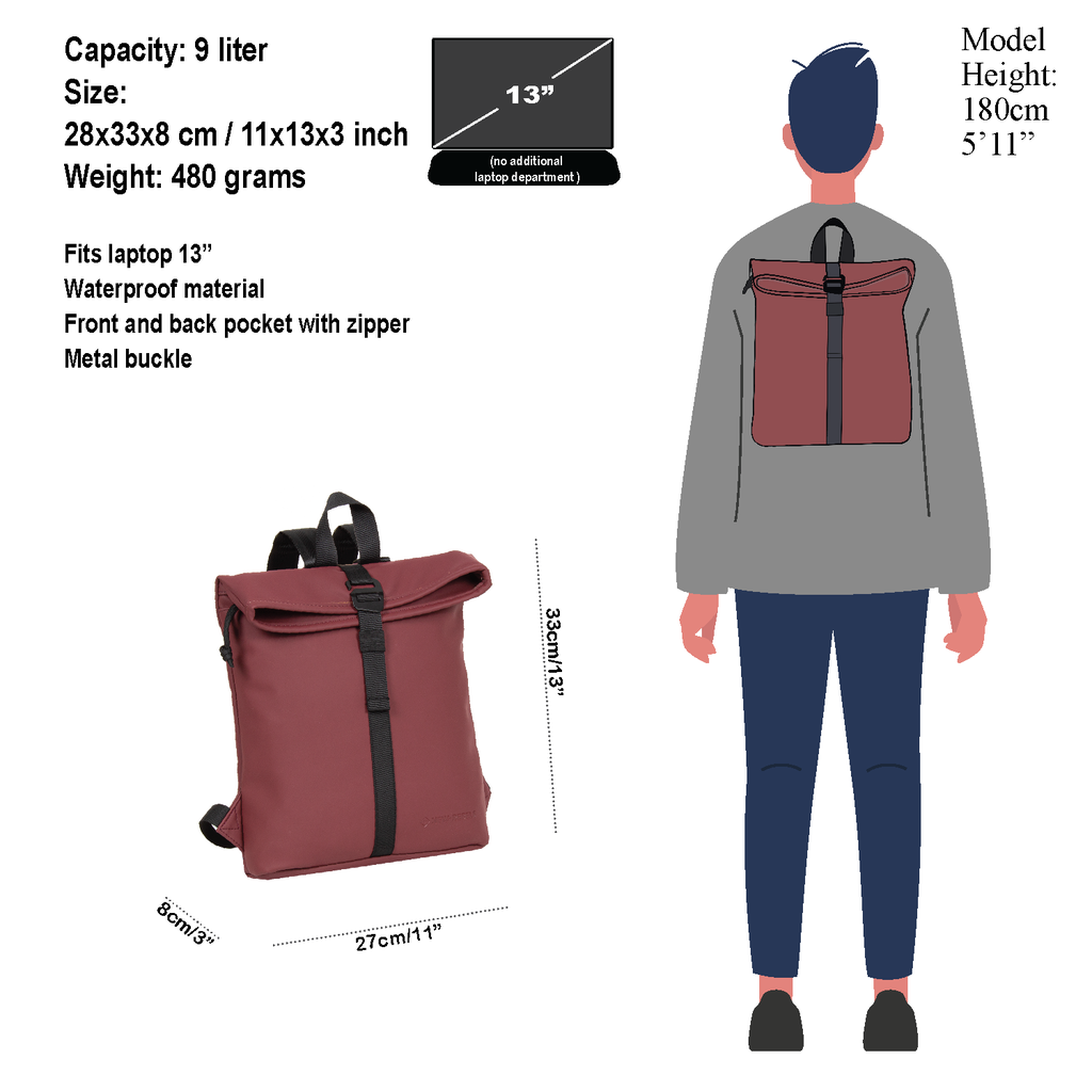 New Rebels ® Mart - rolltop - Backpack - Burgundy - Small II - Backpack