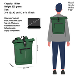 New Rebels Mart New York Dark Green 19L Backpack Rolltop Water Repellent Laptop 15.6