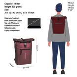 New Rebels Mart New York Metallic Burgundy 19L Backpack Rolltop Water Repellent Laptop 15.6