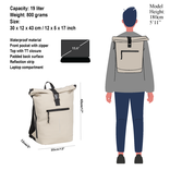 New Rebels Mart New York Beige 19L Rucksack Rolltop Wasserabweisend Laptop 15.6