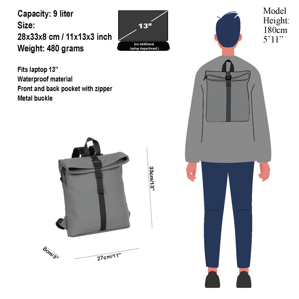 New Rebels ® Mart - rolltop - Backpack - Anthracite Grey - Small II - Backpack