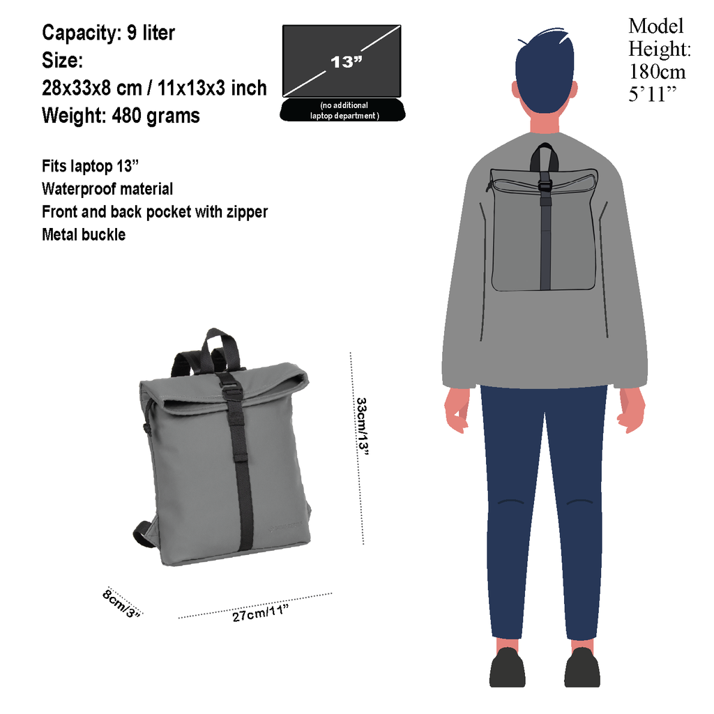 New-Rebels® Mart - Roll-Top - Backpack - Anthracite Grey - Small II -  Backpack - New Rebels