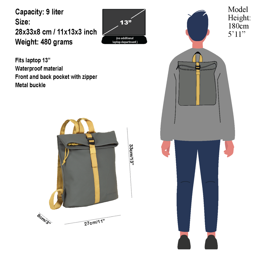 New Rebels New Rebels ® Tim - Rugtas - Rugzak - Waterafstotend - Antraciet/Geel IV