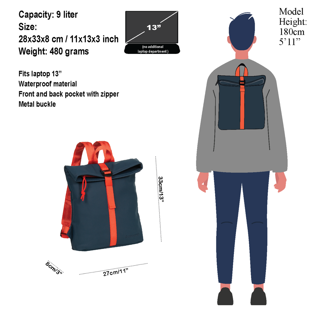 New Rebels ® Tim - Backpack - Water-resistant - Blue/Red  IV