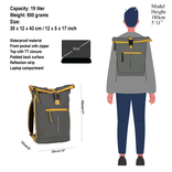 New Rebels ®  Tim - rolltop - Backpack - Water-resistant - Anthracite/Yellow