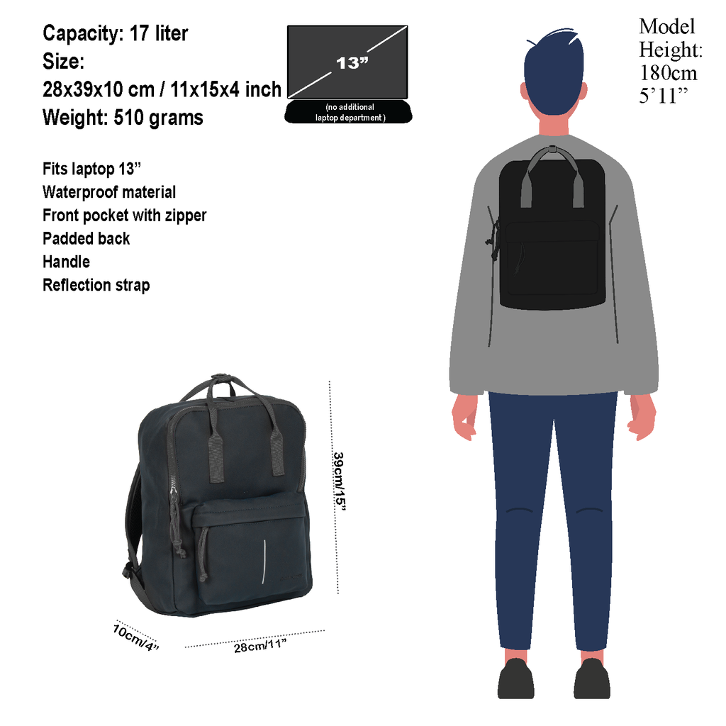 New Rebels New Rebels ® Tim Backpack Water-Repellent Black/Grey