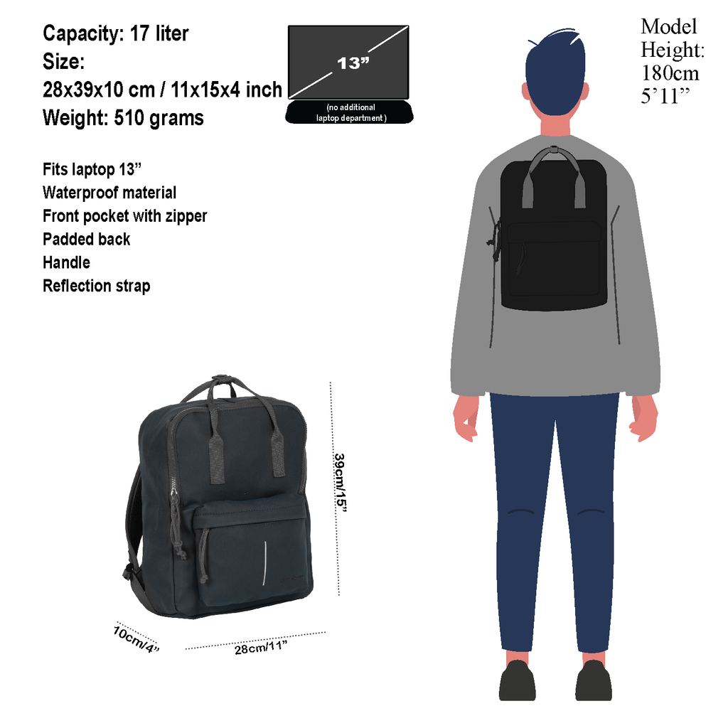 New Rebels ® Tim Backpack Water-Repellent Black/Grey