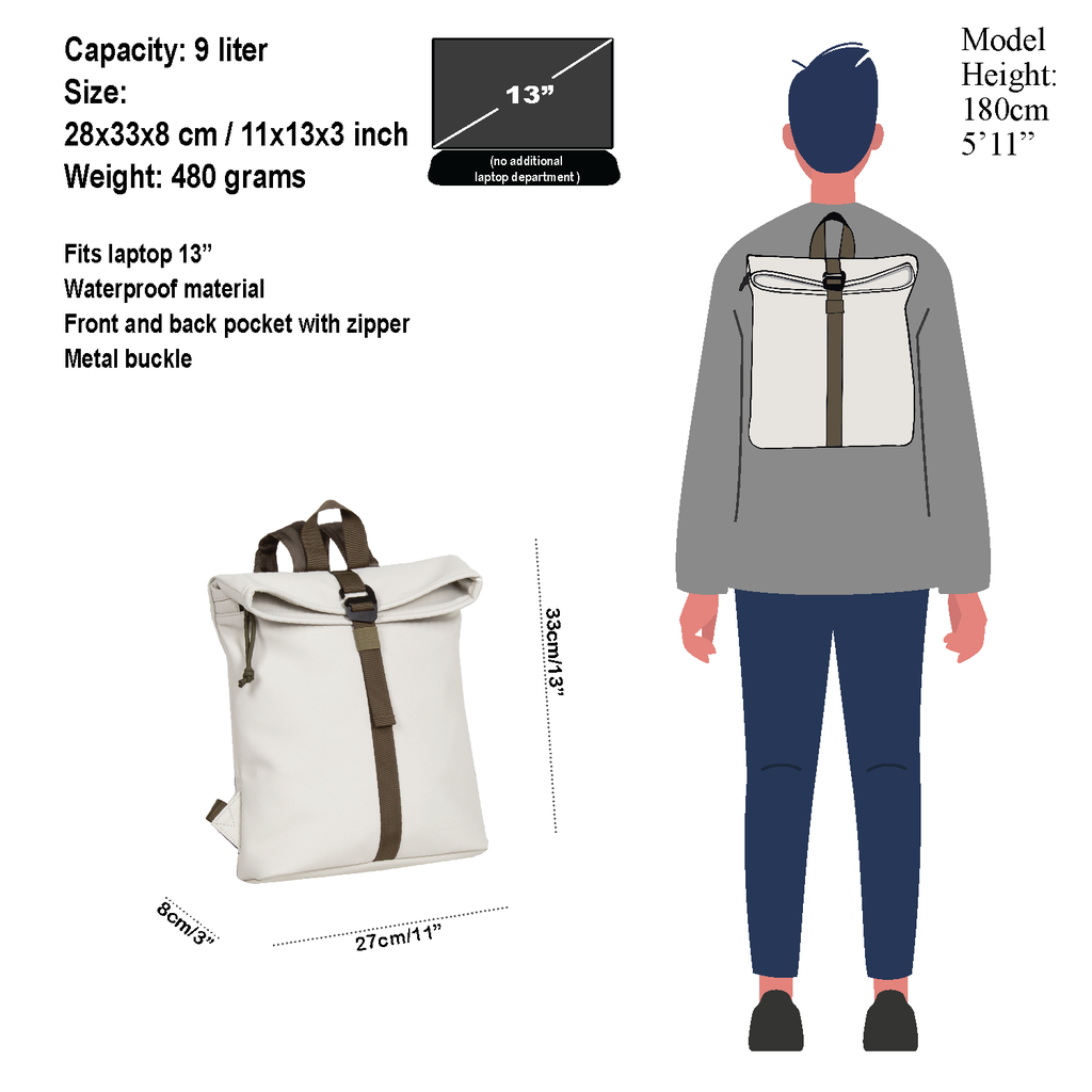 New Rebels New Rebels ® Tim Rolltop Rucksack Klein Beige/OlIV