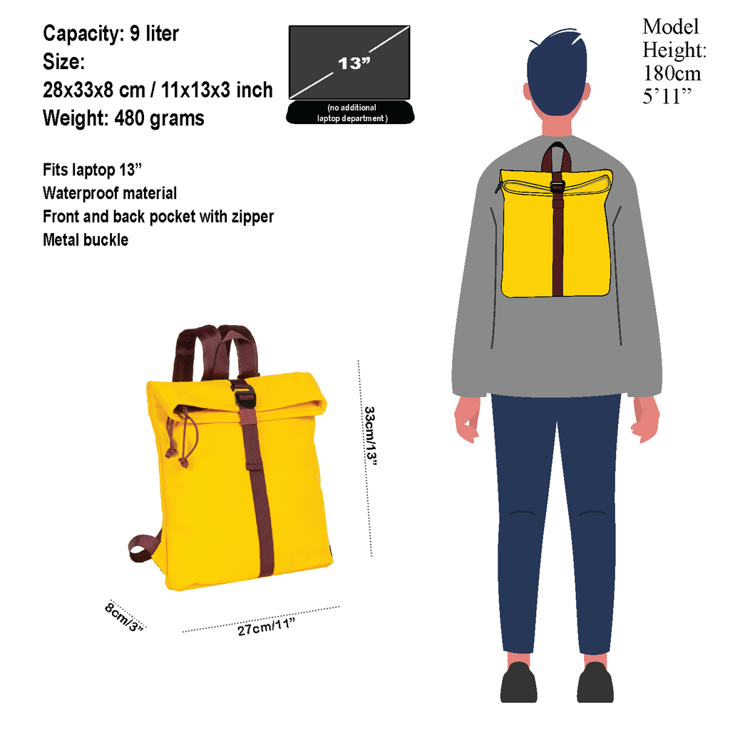 New Rebels New Rebels ® Tim Rolltop Rugtas Small Yellow/Burgundy