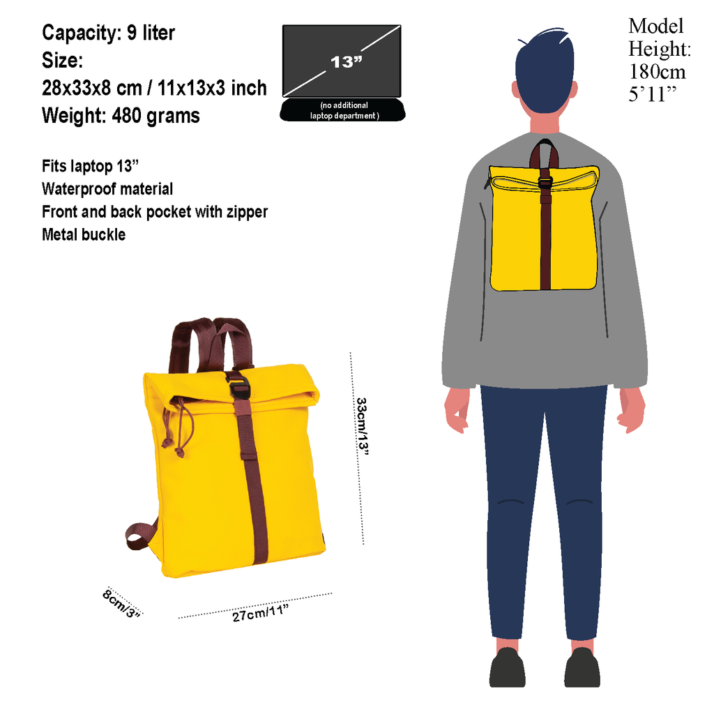 New Rebels ® Tim rolltop Backpack Small Yellow/Burgundy