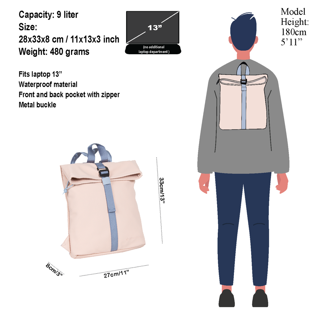 New Rebels New Rebels ® Tim Rolltop Rugtas Small Soft Pink/Lila