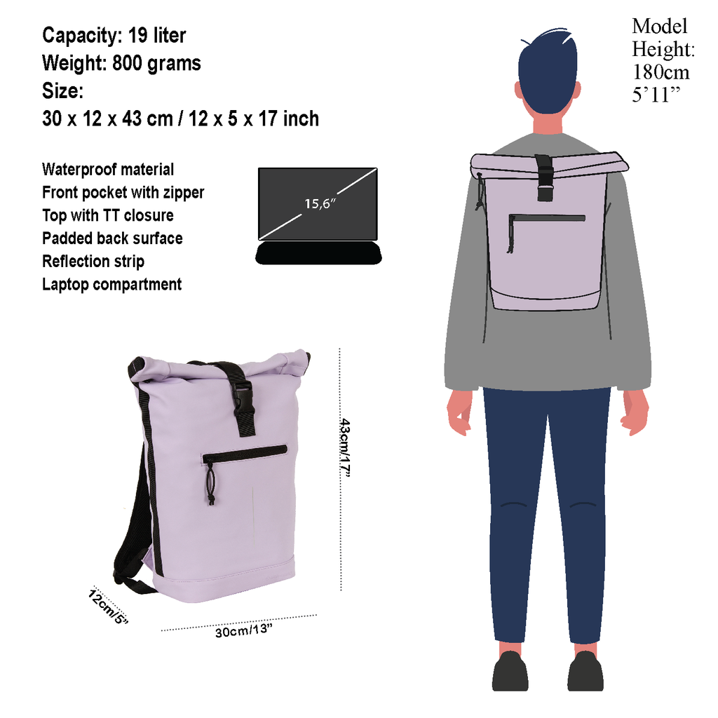 New Rebels New Rebels Mart New York Lila 21L Rucksack Rolltop Wasserabweisend Laptop 15.6"
