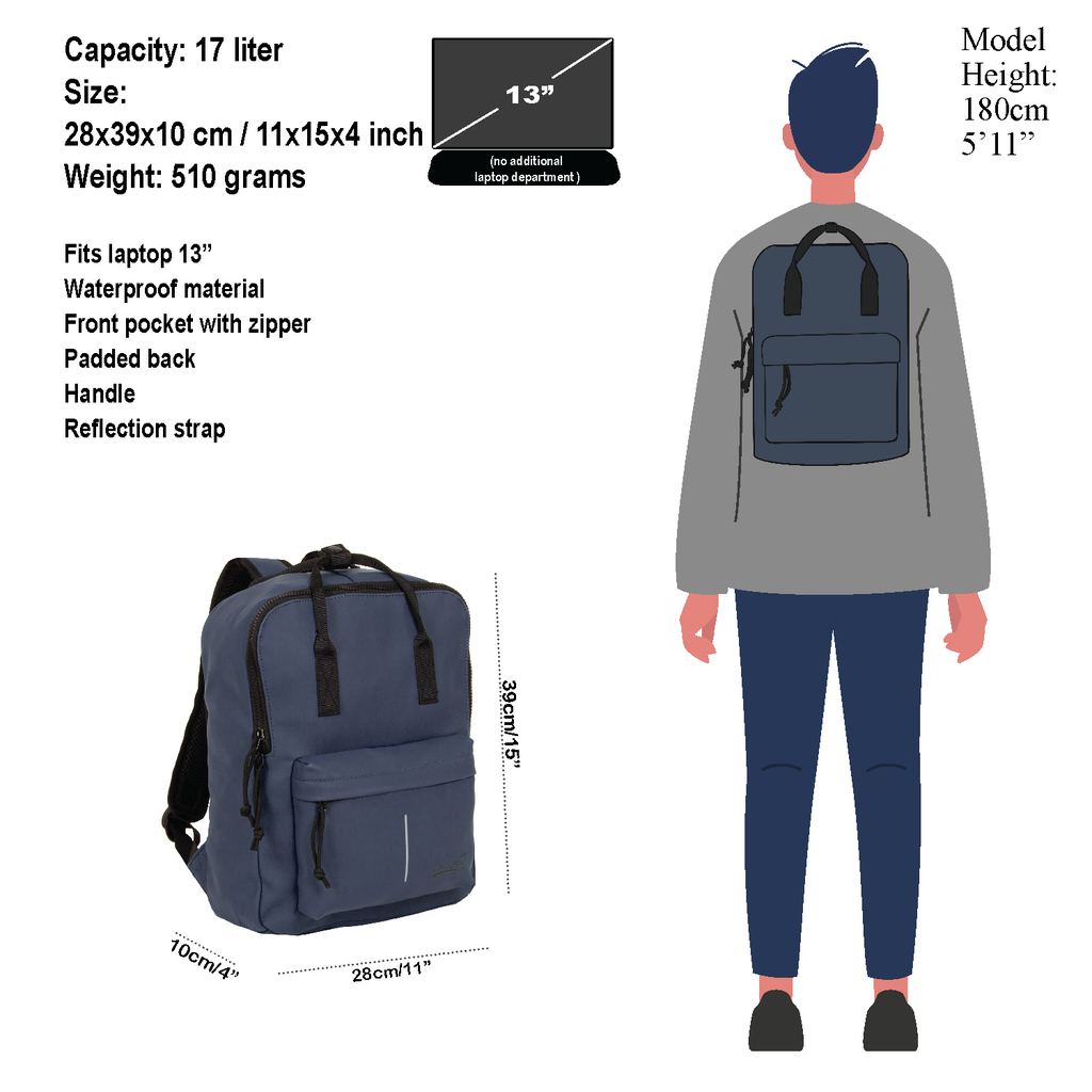 New Rebels New Rebels Mart Chicago Navy 17L Backpack Water Repellent Laptop 13"