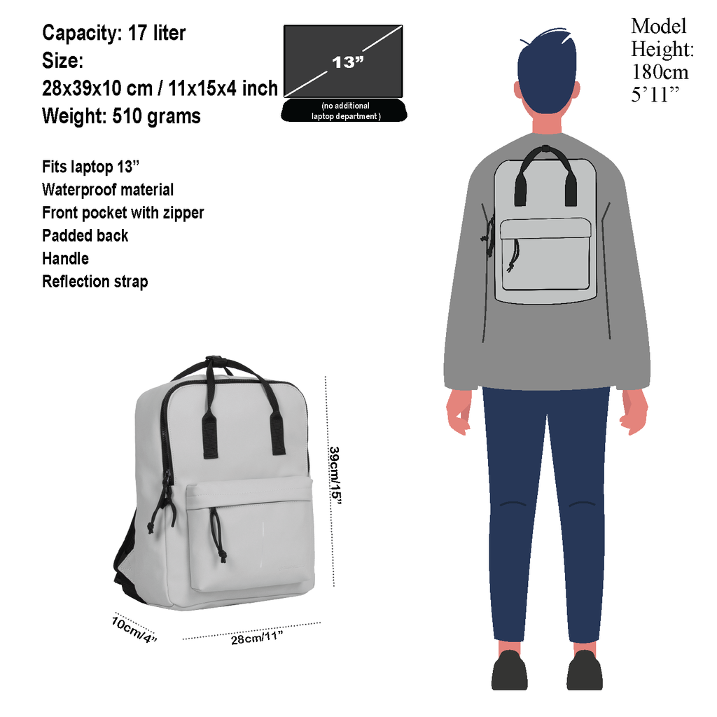 New Rebels Mart Chicago Light Gray 17L Backpack Water Repellent Laptop 13"