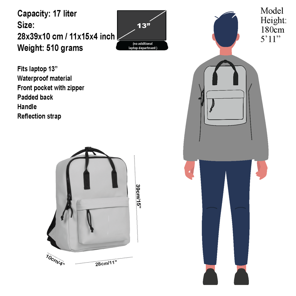 New Rebels ® Mart - Rucksack - Wasserabweisend - Hellgrau IV - 28X16X39Cm