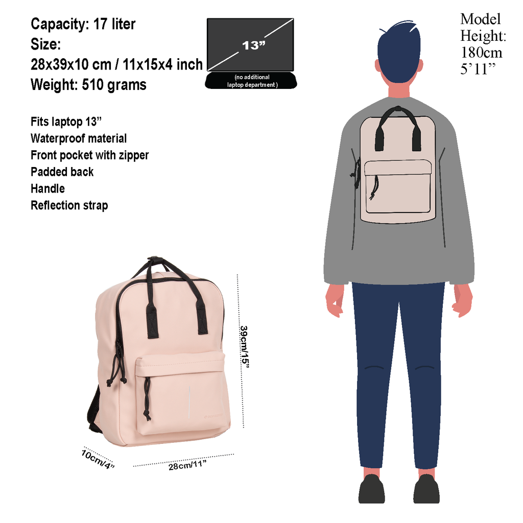 New Rebels New Rebels Mart Chicago Soft Rosa 17L Rucksack Wasserabweisend Laptop 13"