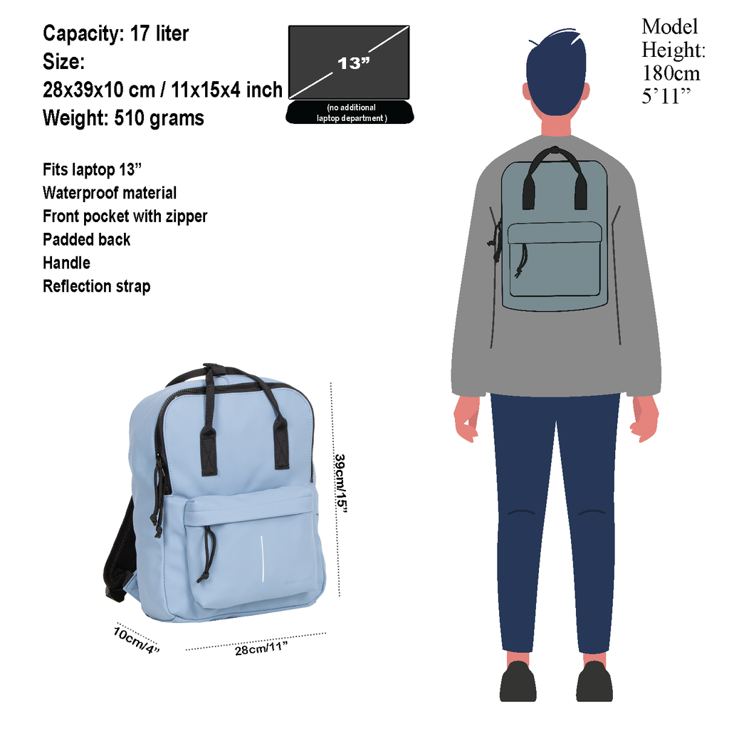 New Rebels New Rebels Mart Chicago Zacht Blauw 17L Rugtas Waterafstotend Laptop 13"