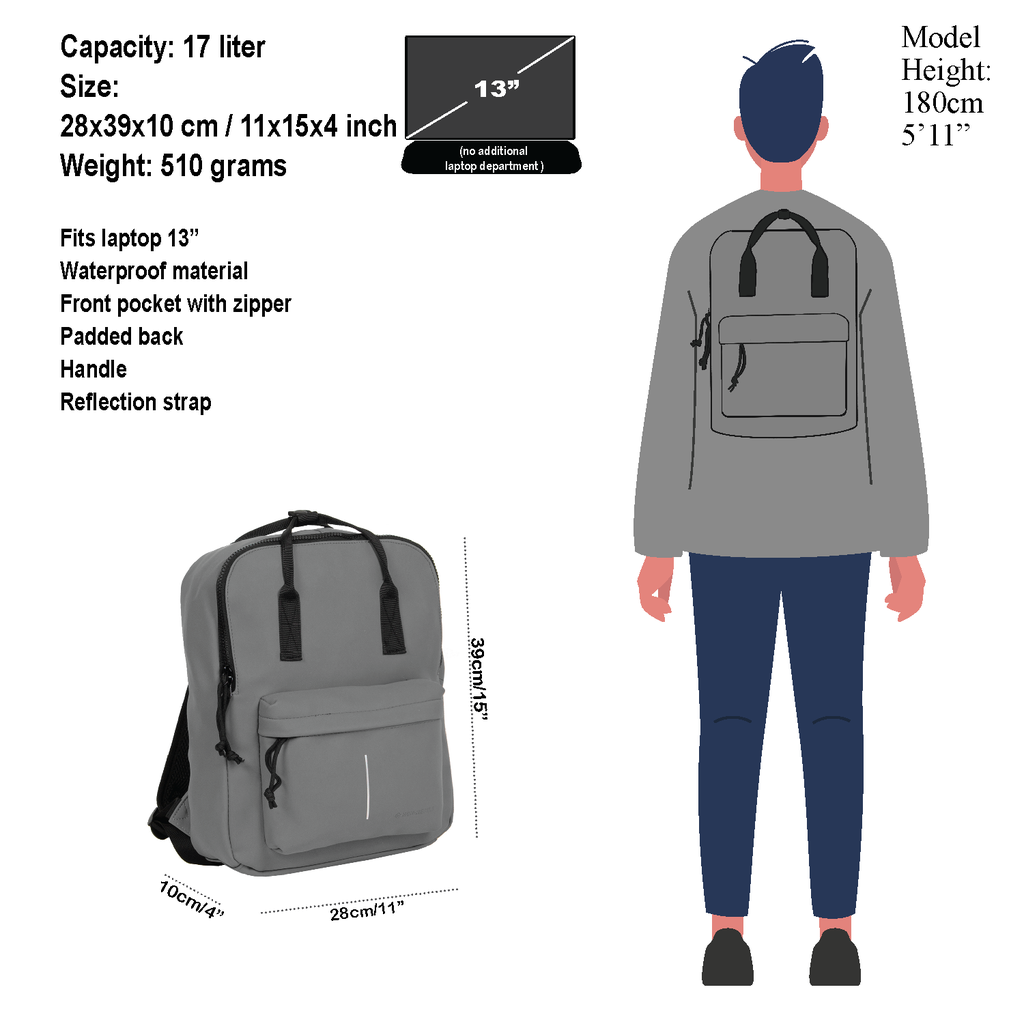 New Rebels New Rebels Mart Chicago Anthracite 17L Backpack Water Repellent Laptop 13"