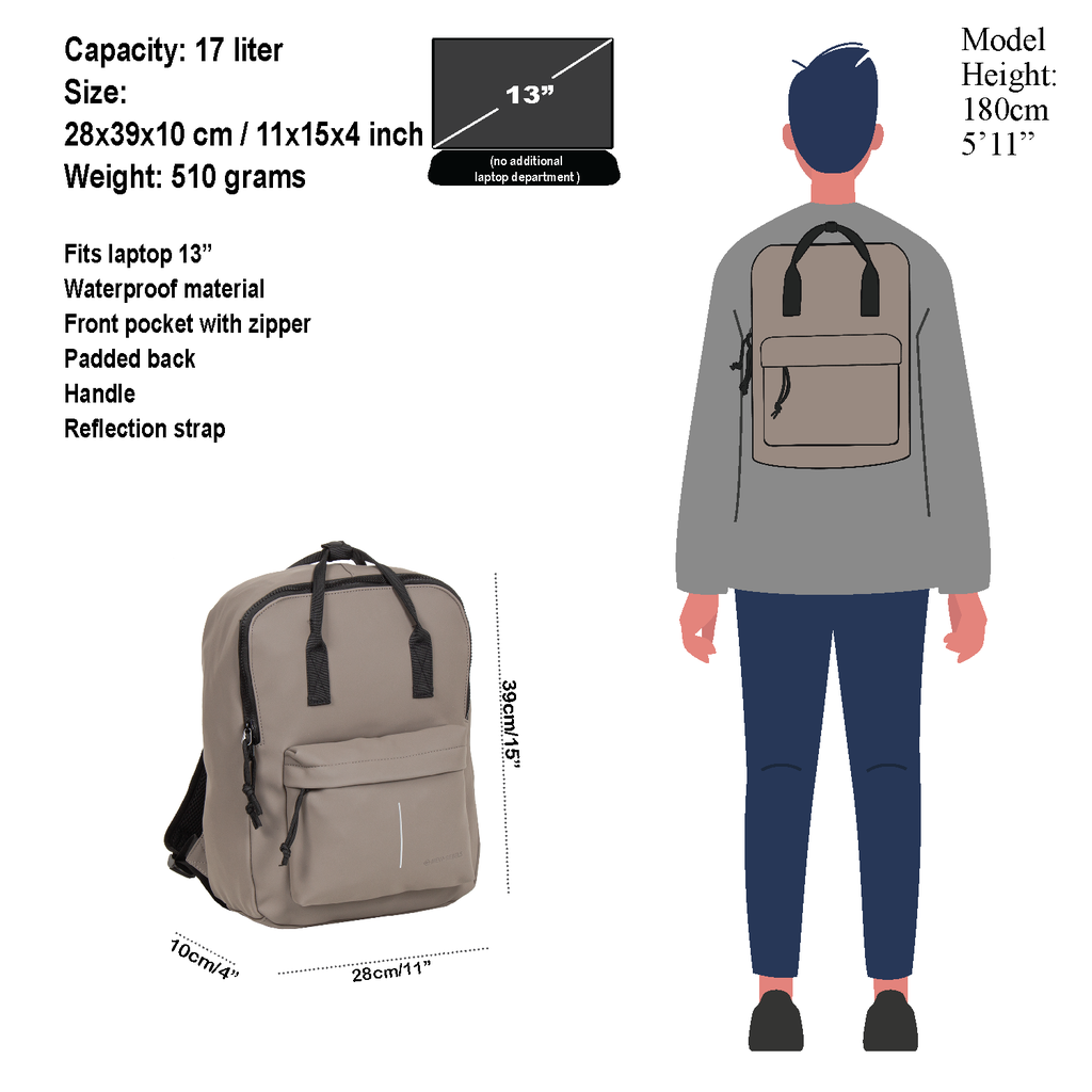 New Rebels New Rebels Mart Chicago Taupe 17L Rucksack Wasserabweisend Laptop 13"