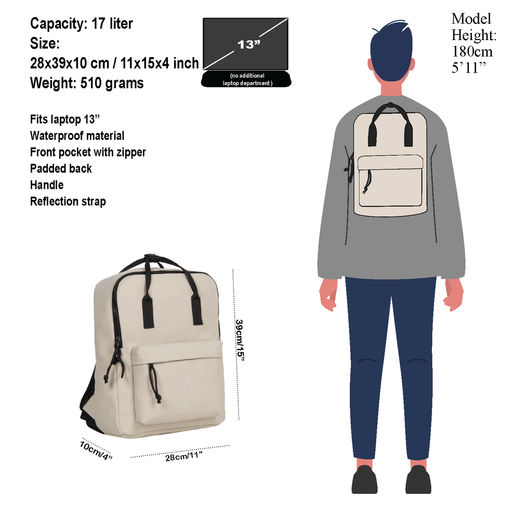 New Rebels New Rebels Mart Chicago Beige 17L Rucksack Wasserabweisend Laptop 13"