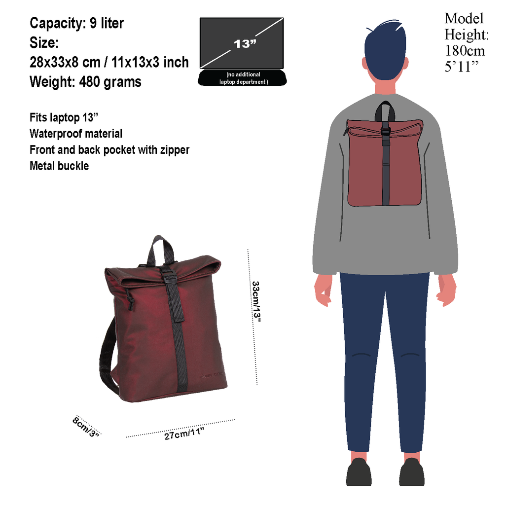 New Rebels ® Mart - Rolltop - Rucksack - Metallic Burgundy - Small II - Rucksack