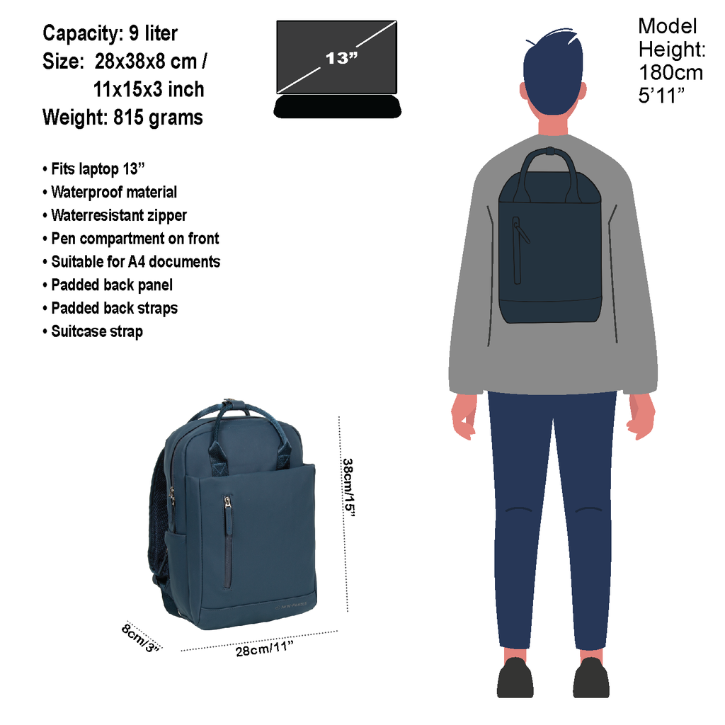 New-Rebels ® Harper 1 - Backpack - Laptop compartiment - 9 Liter - Navy ...