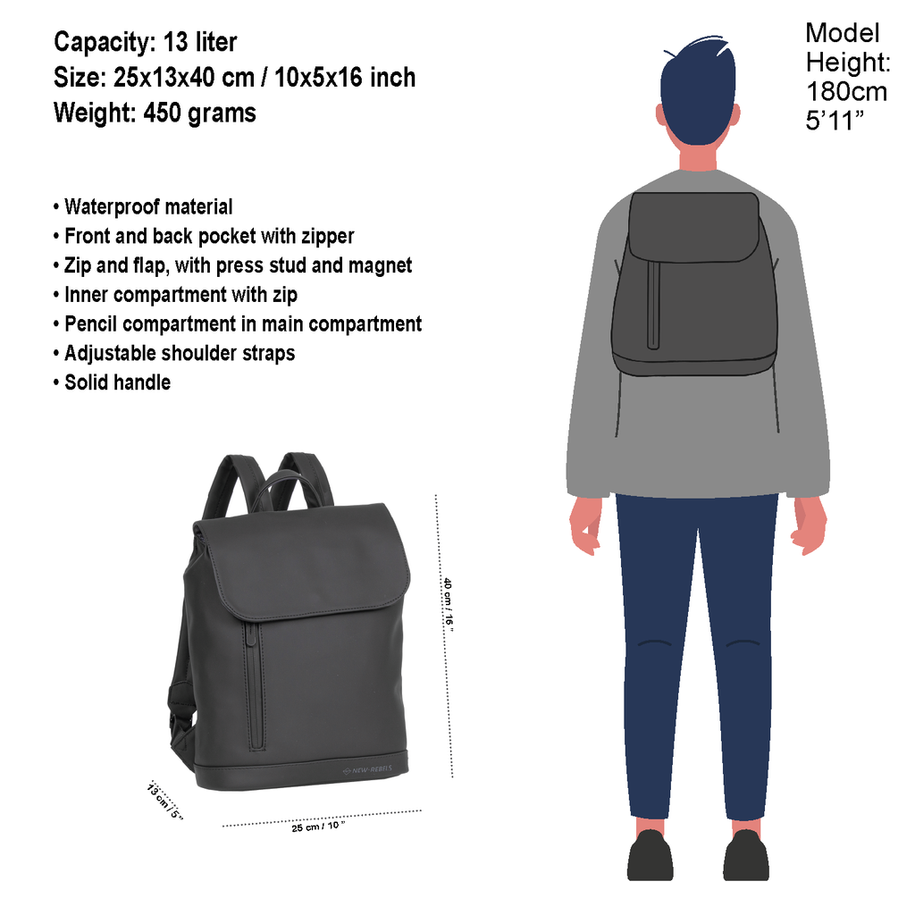 New Rebels New Rebels Daley Washington Black 10L Backpack Water Repellent